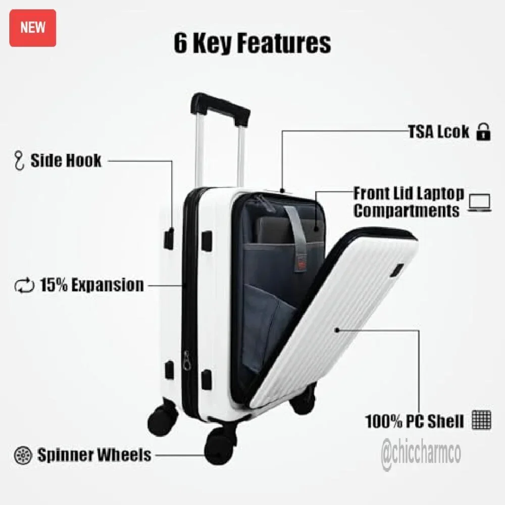 20 Inch Expandable Hard Shell Carry On Luggage with Laptop Compartment